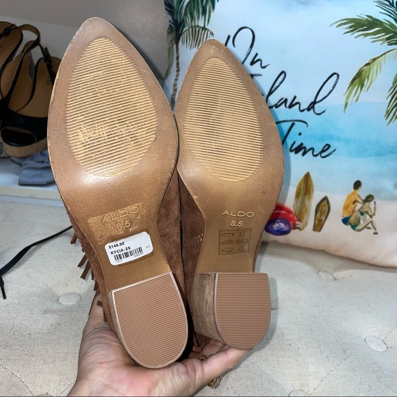 ALDO NWOB! Kycia Brown Fringe Ankle Boots Size 8.5 - Picture 6 of 9